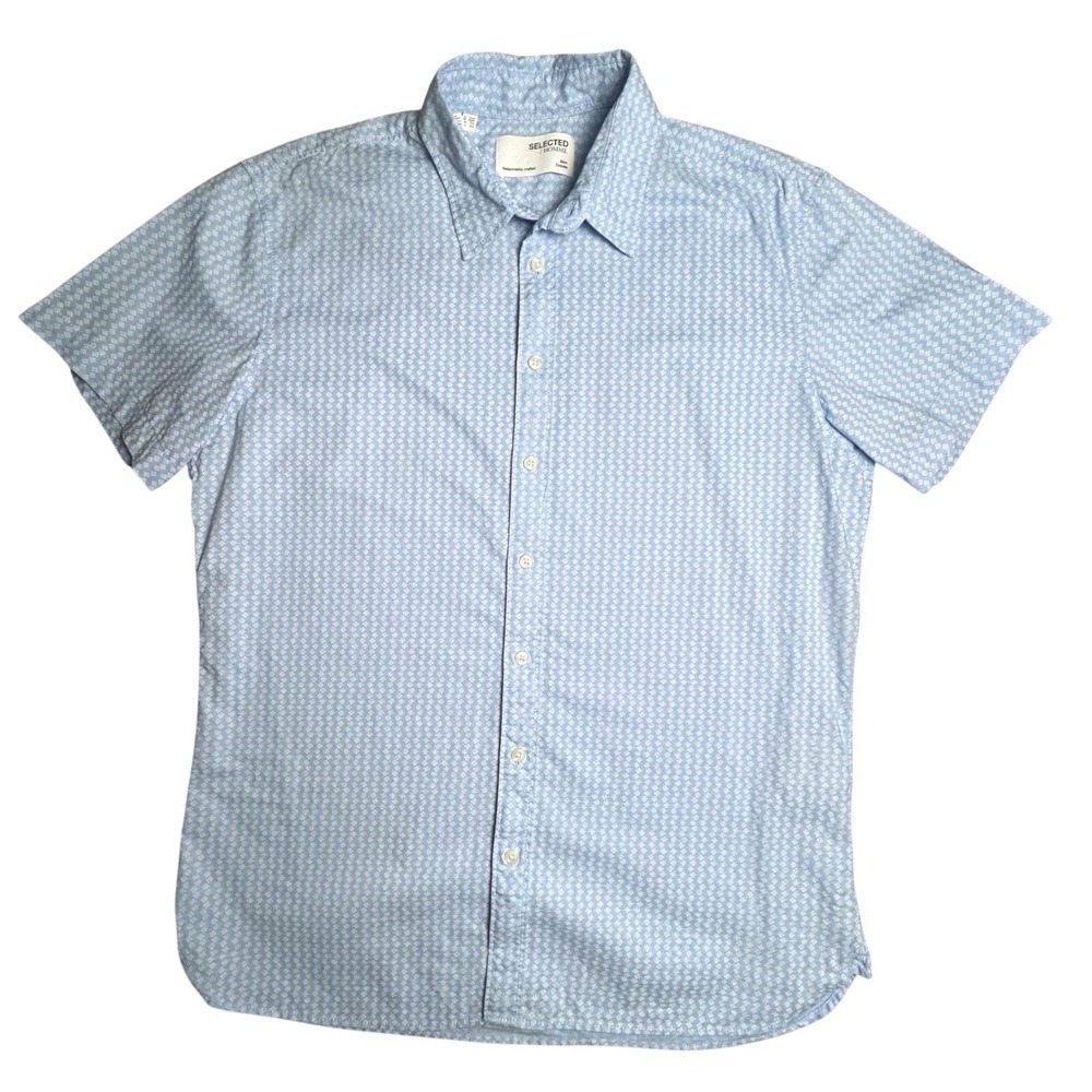 SELECTED HOMME Mens Slim Fit Short Sleeve‎ Blue Patterned Shirt XL/17.5